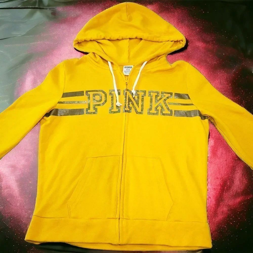 PINK Victoria Secrets sunshine yellow iridescent purple graphic hoodie